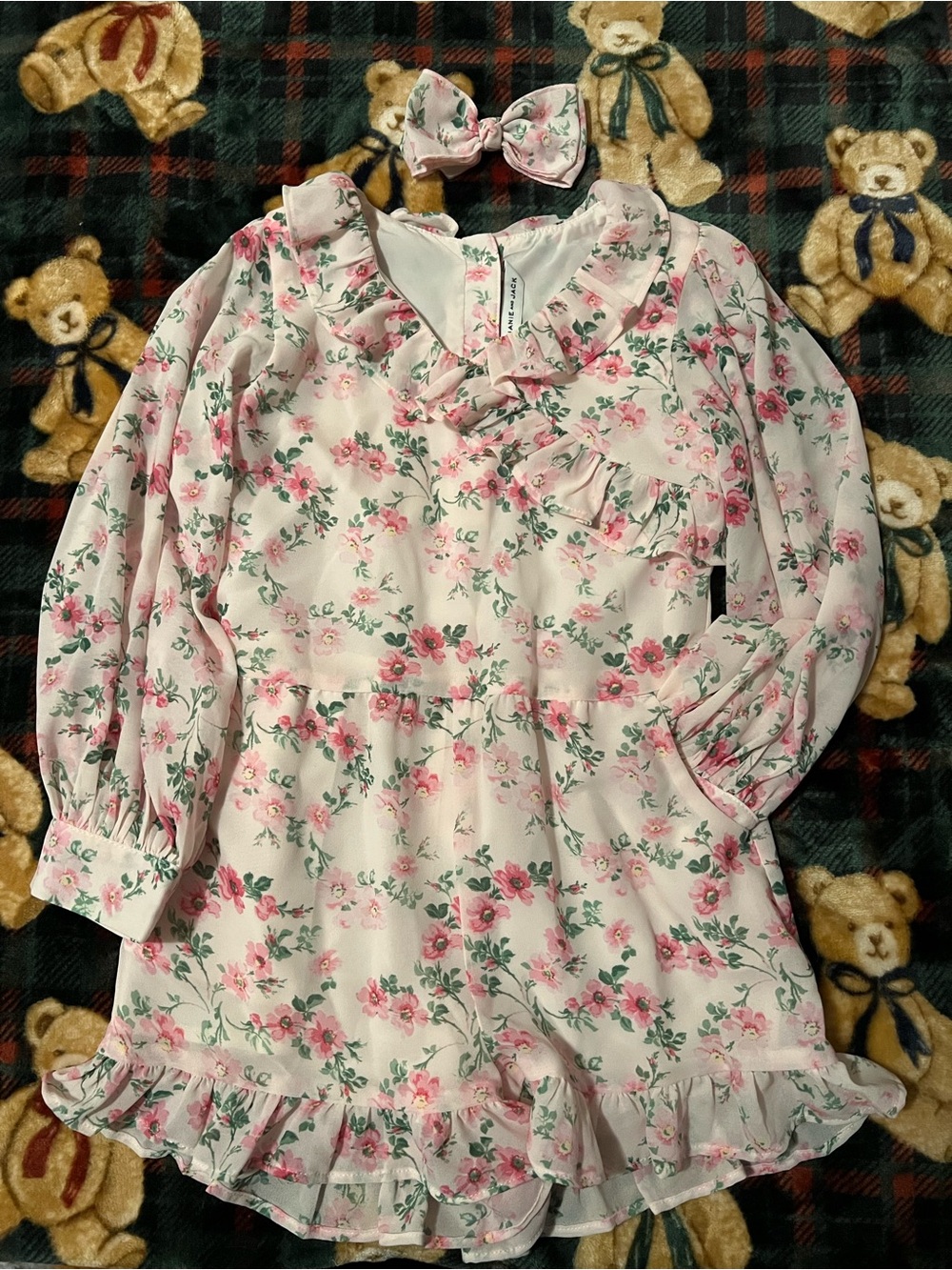Janie and Jack Pink Floral Ruffle Dress with Bow